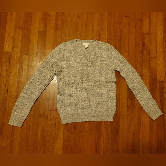 H&M women's acrylic-cotton blend gray twisted knit ribbed pull-over sweater - Picture 4 of 8